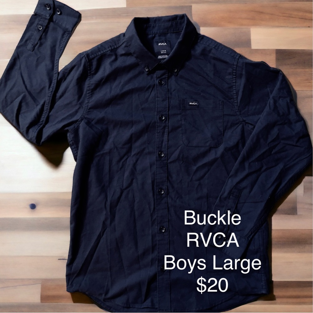 Boys RVCA Button-Up Shirt, Black